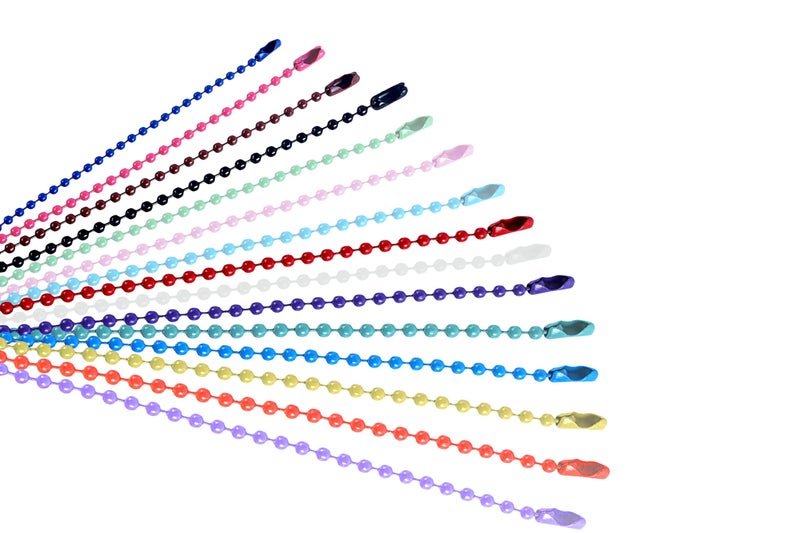 KONMAY 20pcs #3.0/2.4mm Beads Mixed Colors Ball Chain with Connectors, Adjustable Dog Tag Chain, 18'' Beaded Necklace Chain for Jewelry Making, DIY, Crafting - Image 2